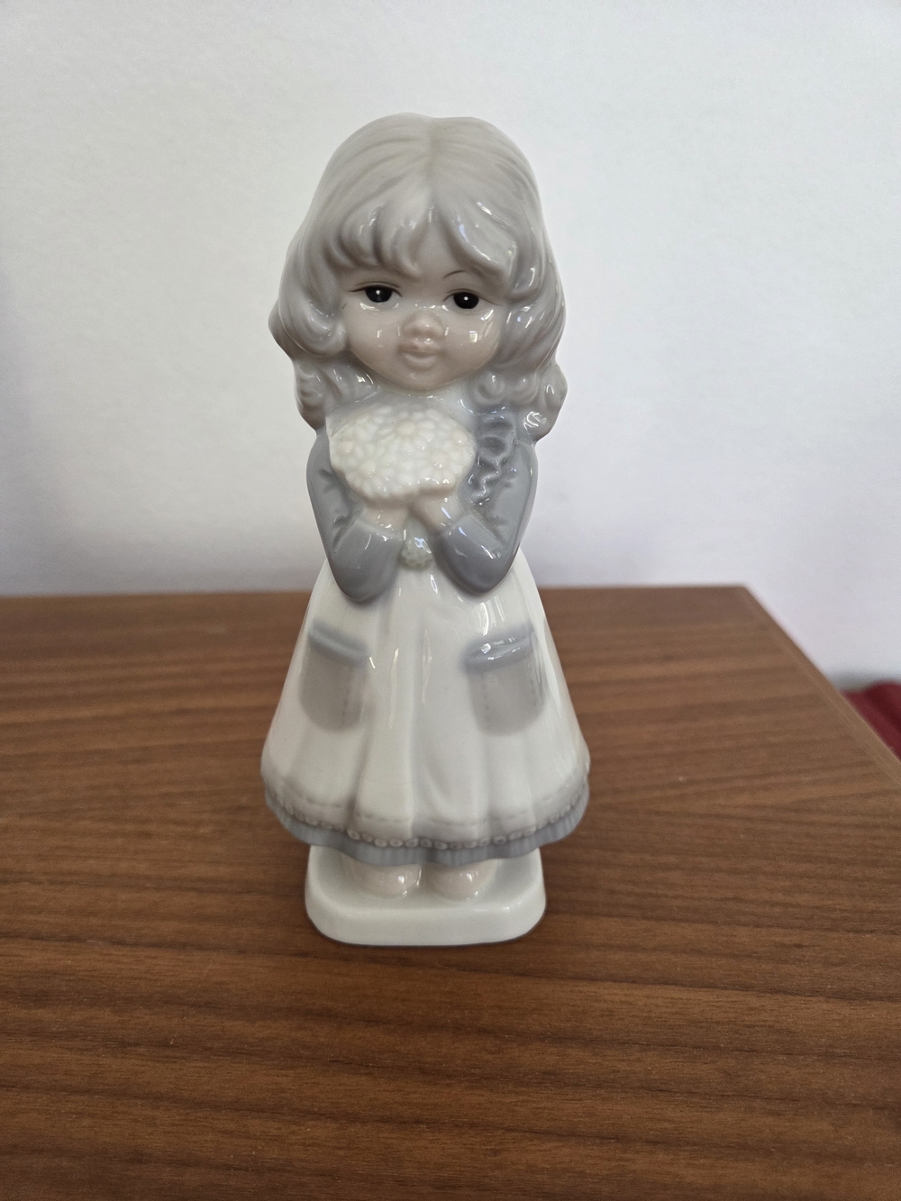 Porcelain Girl Figurine in Soft Gray and White